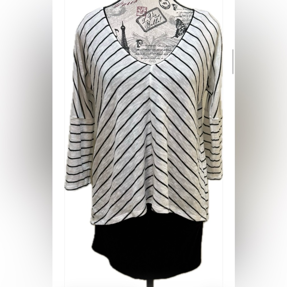 White House Black Market Diagonal Stripe Long Sleeve Top
